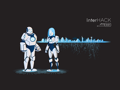 Interhack hackaton illustration illustrator robot robots vector