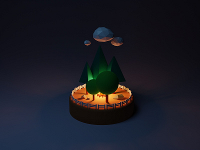 Trees - Night Version 3d 3dart 3dmodel 3drender blender blender3d blendercycles camp cycles cyclesrenderer dark diorama forest geomteric isometric lowpoly night render shadow trees