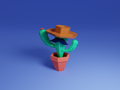 Mr Cactus 3d 3d art 3dart 3drender blender cactus cowboy cowboy hat cycles desert flower lowpoly mustache plant pot render western