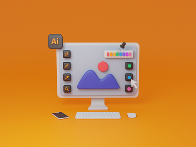 Adobe Illustrator 3D 3d ai b3d blender colorpalette colorpicker concept cycles design illustrator imac iphone isometric keyboard mobile mountain mouse pastel render sun