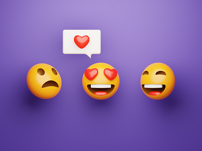 3D Emojis 3d b3d blender cycles emoji face heart laughing love message purple render shocked smile sticker