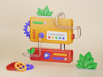Processing Machine #2 3d b3d blender clean cycles energy engine factory gear green illustration leaf machine machinery pipeline toy