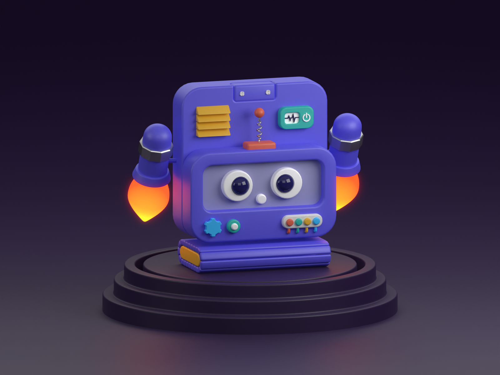 Toy Robot 3d 3dart 3ddesign b3d baby blender blue character cute cycles eyes icon illustration plastic purple rail render robot tank toy