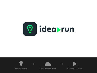 Idearun Logo cloud flat gradient green illustrator lamp logo play startup typography vector