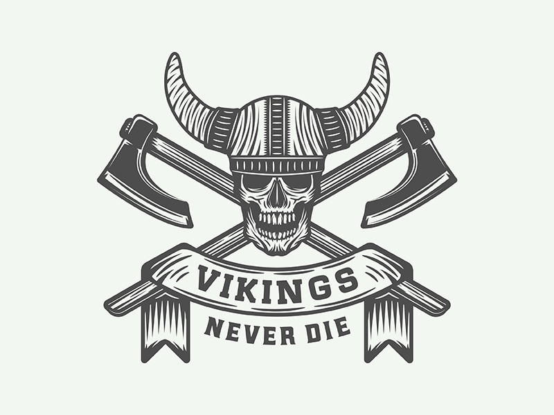 Motivational Poster "Vikings never die" warrior axe viking print poster inspiration motivation illustration vector design emblem logo