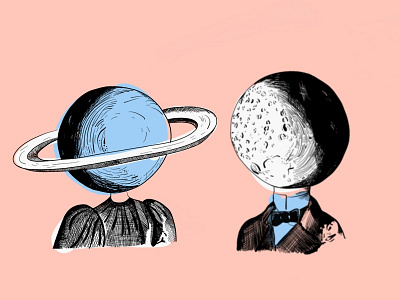 Space Lovers illustration love moon outerspace pink saturn space