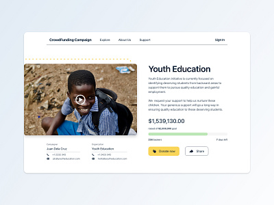 Crowdfunding Campaign adobe xd adobexd crowdfund crowdfunding crowdfunding campaign daily daily 100 challenge dailyui dailyuichallenge education website ui ui design uidesign web web design website