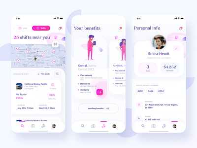IOS app design for nurses app design design healthcare ios app design mobile app nurses pink purpule uidesign uxdesign