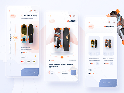 Skateboard online shop. IOS app app app design blue ios app design mobile app orange skateboard uidesign uxdesign