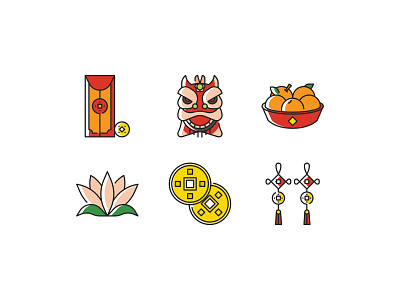 Chinese New Year Icon Set chinese chinese culture chinese new year cny color omission icon icon design icon set iconography icons lion head lunar new year omission visual art