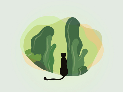 Illustration Practice - Cat & Plant animal cat illustraion minimalism plant poster procreate