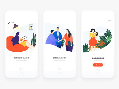 Onboarding Illustrations android application book design illustration ios iphone material reading registration ui ux