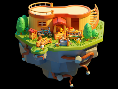 Country house outside 3d cinema4d country cute diorama gameart gamedev house illustration isometric