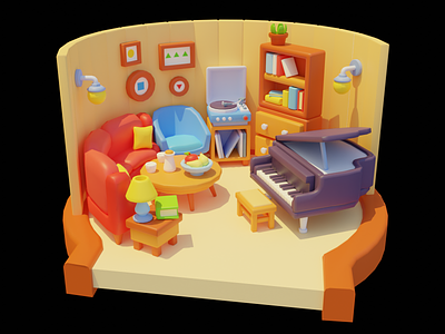 Country House Living room 3d blender chill cinema4d cute cycles fruits house illustration iso isometric piano record player room sunny vinyl
