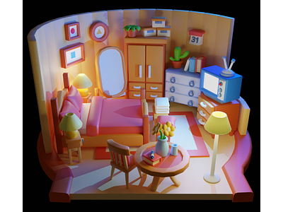 Country House Bedroom 3d 3d animation animation cinema4d cute design illustration isometric