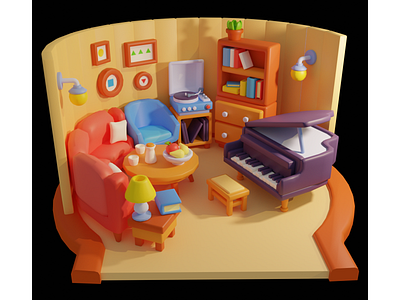 Country House Living Room 3d 3d animation animation cinema4d cute design illustration isometric