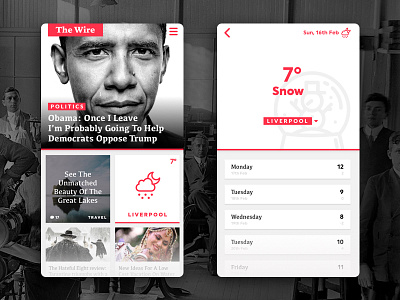 The Wire - Home screen and weather app app design home screen media news app screen design ui user experience user interface weather