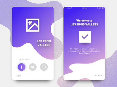 Les Trois Vallées app - Login & Welcome screen app events gradient mountain purple resort ski skiing ui user interface ux