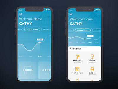 Smart home UI blue app charts energy house icons smart home ui user experience user interface