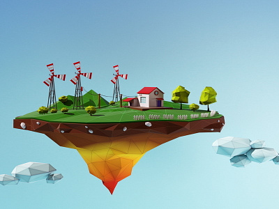 flying island - Engineering | Lowpoly 3d 3dmax 3dsmax flyingisland lowpoly