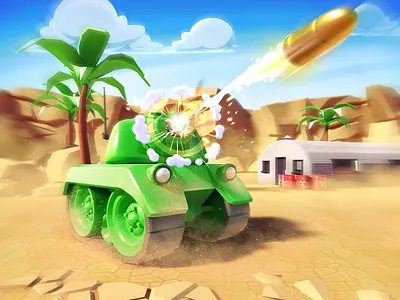 Tank Game Art 2d 3d desert game app game art illustrationn splash art tank game