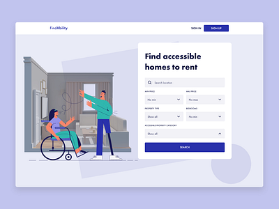 Accessible Property Search accessibility apartment card contrast flat form home page illustration landing page property finder property search purple real estate rentals search ui web design website
