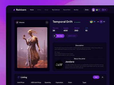 UI Web | Rainicorn NFTs Auctions Page ✨ 3d artists crypto dark defi drops ethereum minting nft nft page nft platform rainicorn ui ui web website