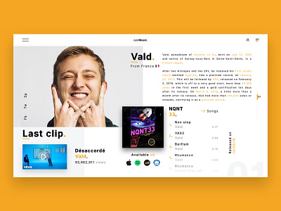 Just Music • Vald 🎤 album art colors design graphic just landing music page playlist rap trends ui ux vald web webdesign website