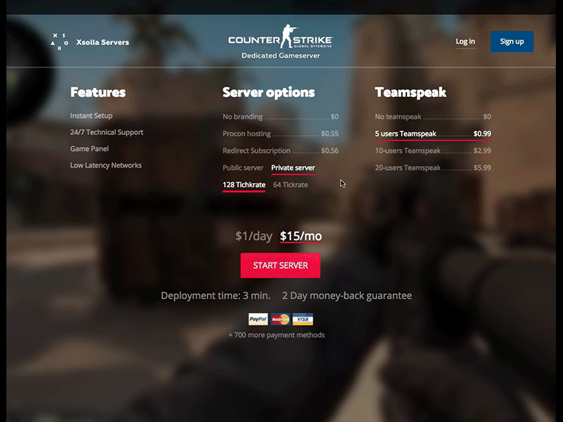 Game servers interface concept