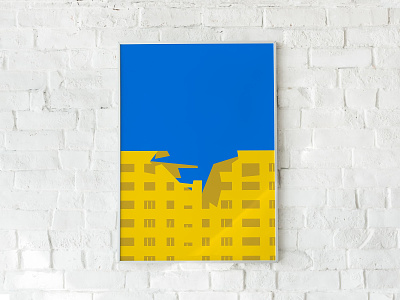 Destroyed residential building in Ukraine –  Poster
