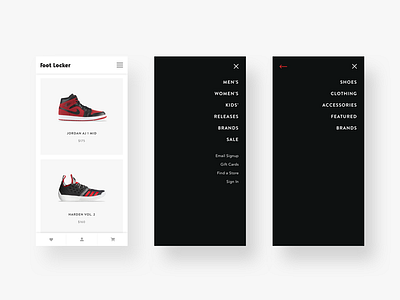 Minimal Mobile Navigation clean design eccomerce foot locker minimal web design mobile navigation shoes ui design ux design