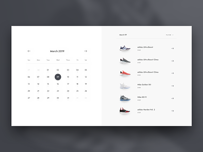 Shoe Release Calendar calendar calendar app calendar design clean web design minimal web design product release shoes ui design ux design web design