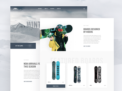 Snowboarding UI Concept clean web design eccomerce mountains product page snowboards ui design ux design web design