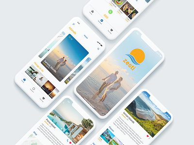 zesti travel guide app adobe xd app app design creative design greece guide hotel interface ios iphone iphone x island place travel agency travel app ui ux zesti