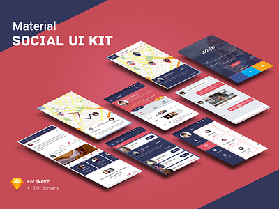 Material social UI Kit app download kit material sketch social ui ux