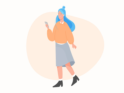 student adobe illustrator blue hair flat flat character flat illustration girl girl character girl illustration illustration phone smartphone student vector vector illustration woman women