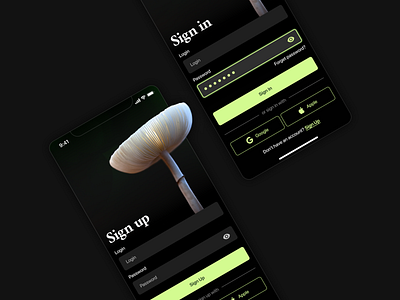 The mushroom app 🍄 app log in login mobile mushroom registration sign in signin ui ux