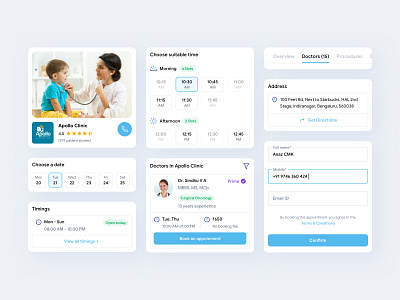 Practo Online Doctor Consultation UI Components book appointment clinic doctor doctor app hospital app ui components ui design ui ux