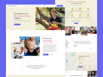 Pediatric Residential Care beige children clean colorful disabilities healthcare home care pediatric purple script ui user experience user interface design ux web design website