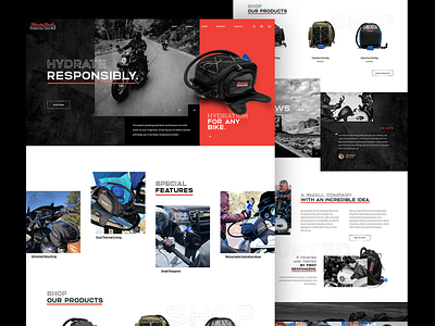 Hydration Pack Product backpack black dark dramatic edgy hydration hydration pack motorcycle outlined text red rugged thirsty ui user experience user interface design ux water water pack web design website