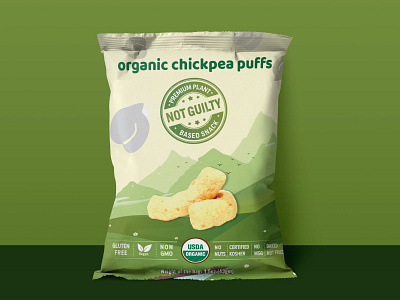 Not Guilty Based Snack 2020 birds branding chickpea chips dribble green hill landscape organic packaging design potato snack tomato yellow