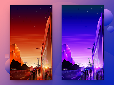 After work after work bus stop dusk early evening gradient illustration off work riding