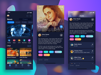 App design for video comment iphone x app movie tv series user interface video app