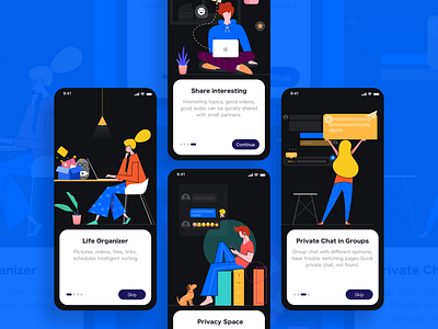 Life Organizer APP black card character color guide page illustraion iphone x people private space ue ui white