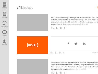 Inside - News Feed List layout ui ux