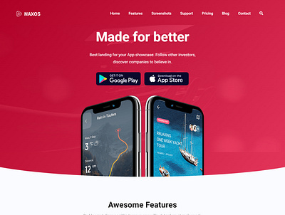 Naxos - React Next JS App Landing Page Template sass landing page