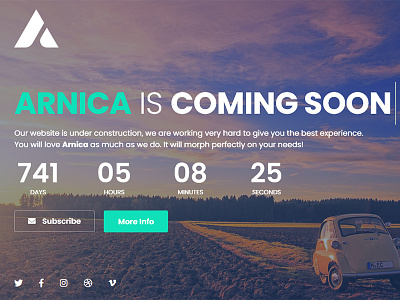 Arnica - Creative Coming Soon Template ajax arnica athenastudio bootstrap coming soon countdown image mailchimp slideshow subscribe under construction video
