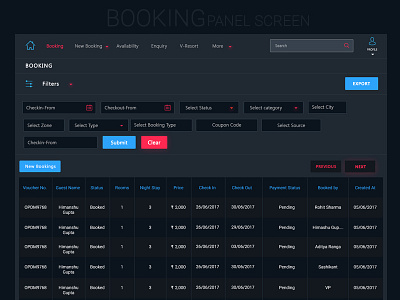 Booking Pannel Design