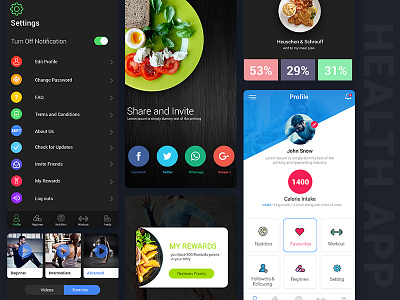 Health Fitness App app calendar fitness icon ios profile setting share ui ux weight