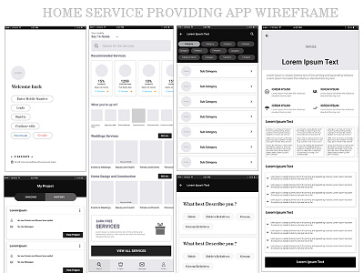 Home Service Providing App Wireframe app branding home icons marketing service ui ux wireframe